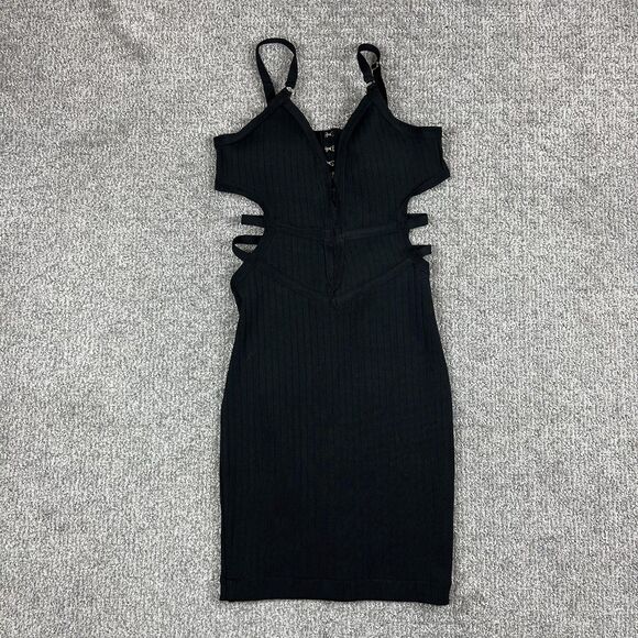 bebe Dress Womens XS Black Cutout Bodycon Ribbed Sexy Cocktail Party Strappy - Picture 1 of 9